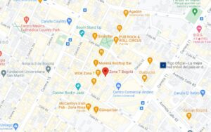 Mapa de Google donde destaca la zona T de Bogotá